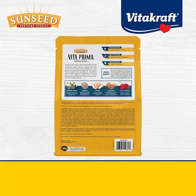 Sunseed Vita Prima Conure Food – Nutrient-Rich Blend with Fruits,Vegetables & Seeds Supports Healthy Feathers,Eyes & Active Energy – 3 lb Bag,(Pack of 2)