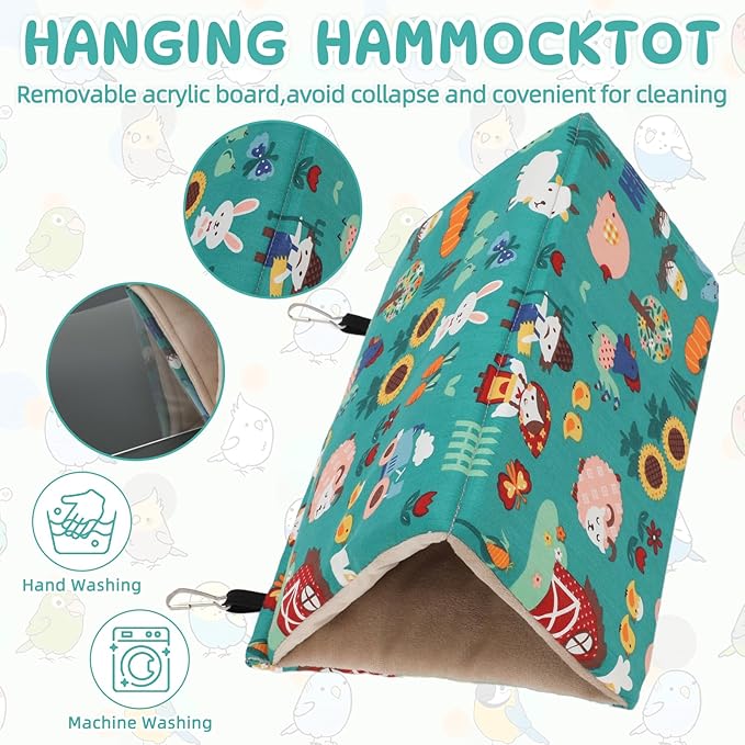Rypet Winter Warm Bird Nest House - Hanging Hammock Velvet Shed Hut Cage Plush Fluffy Birds Hideaway Sleeping Bed Fuzzy for Parrot Parakeet Cockatiels Budgies Lovebird Medium (Forest Green)