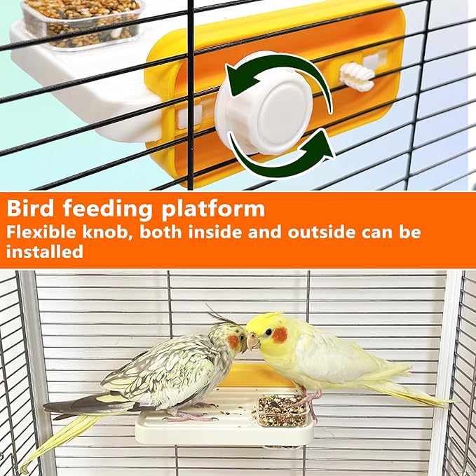 Hamiledyi Bird Cage Feeder with Platform Bird Feeding Cups with Perch Stand Feeder Bowl Cage Accessory for Parakeets Conures Cockatiels Parrot Lovebird