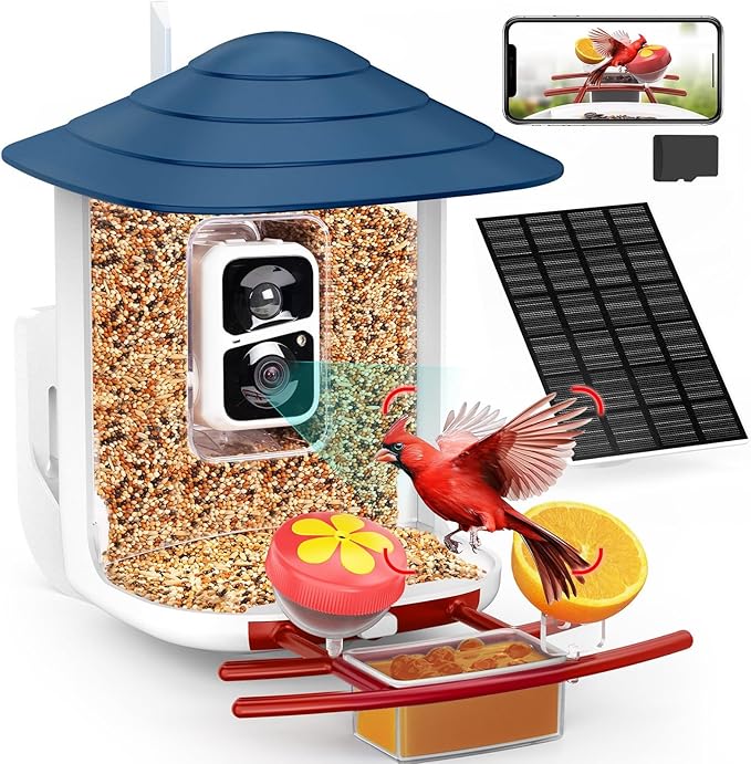 birdsnap® TUC Bird Feeder with Camera 2K HD Live with 32GB Card Auto Detect & Notify AI Identify Camera Birds Feeders Solar Powered Wireless Outdoors Backyard Gift for Mom Dad Birds Lover, 2.4G WiFi