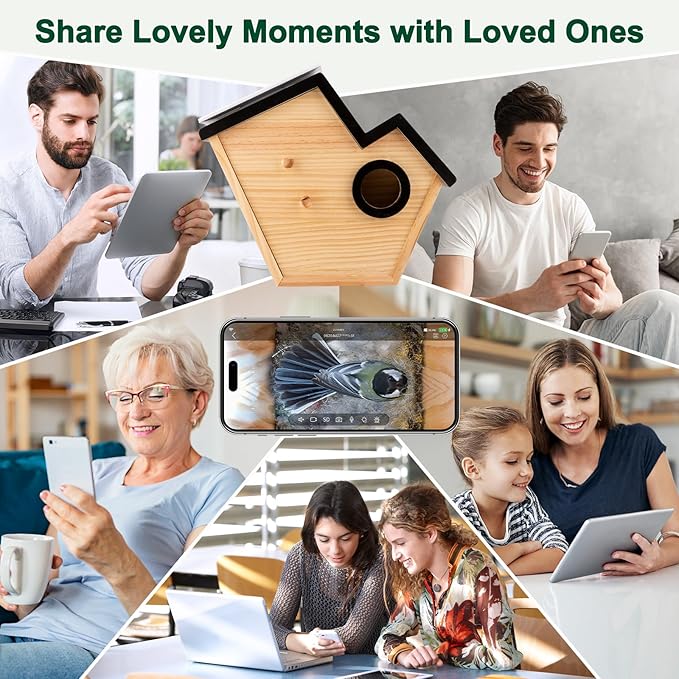 Smart Bird House with Camera Solar Powered,2K HD Birdhouse with Camera Inside,Watch Bluebirds Nesting&Hatching in Real Time,2.4G WiFi & App Notification,Video/Photo Recording,Motion Detection