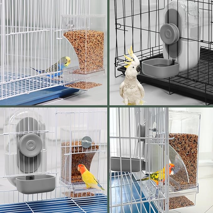 Lemtrflo No Mess Bird Feeder & Water Dispenser Set - Automatic Feeding & Hydration, Parakeet Cage Accessories for Parrots, Cockatiels, Finches, Lovebirds & Budgies
