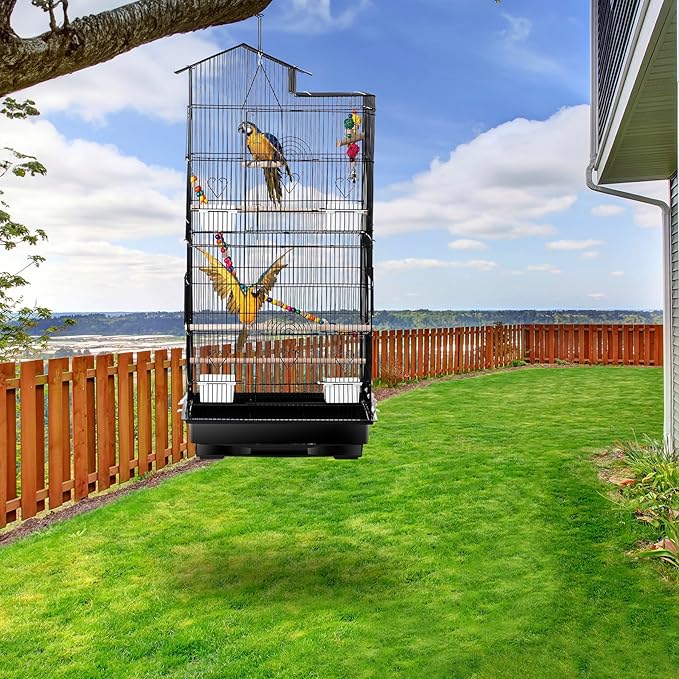 SUPER DEAL 39'' Roof Top Parrot Bird Cage with Toys for Cockatiel Sun Conure Parakeet Finch Budgie Lovebird Canary Large Flight Pet House