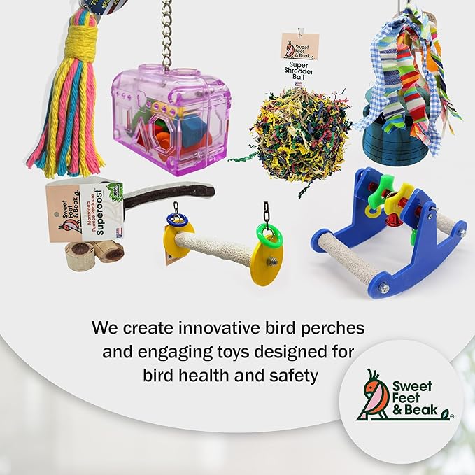 Sweet Feet & Beak Cotton 2x8” Bird Rope Toy - Colorful Parrot Chew Toys for Shredding & Chewing - Engaging & Stimulating Bird Toys for Parrots, Small Birds - Cage Accessories