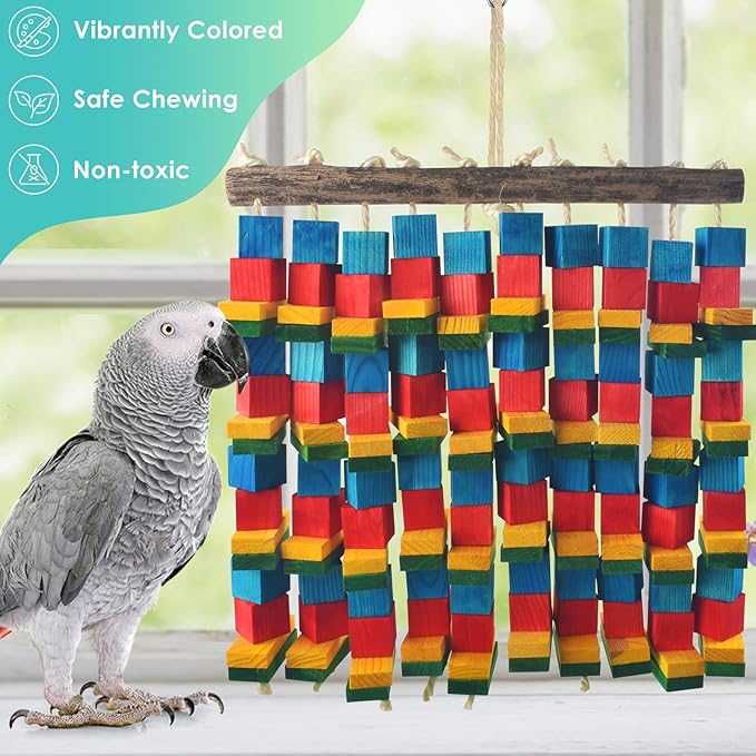 DBNESS Extra Large Bird Toys, 20inch XL Macaw African Grey Parrot Chewing Toys, Natural Wooden Block Knots Tearing Toy Parrot Cage Accessories for Big Birds