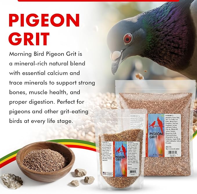 Morning Bird Pigeon Grit - Healthy & Nutritious Pigeon Food to Support Strong Muscles & Bones for Grit Eating Birds - Supports Digestion & Packed with Essential Minerals 4.5 lbs (3-Pack, 1.5 lbs Each)
