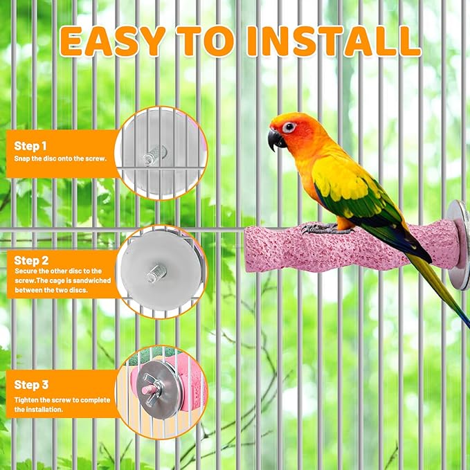 6 Pack Bird Beak Grinding Calcium Stone, Parrot Cage Perch Stand Platform Foot Claws Trimmer, Parrot Teething Stone Toy, Bird Cage Accessories for Parakeet Rabbit Bunny Hamster, Chinchilla (Large)