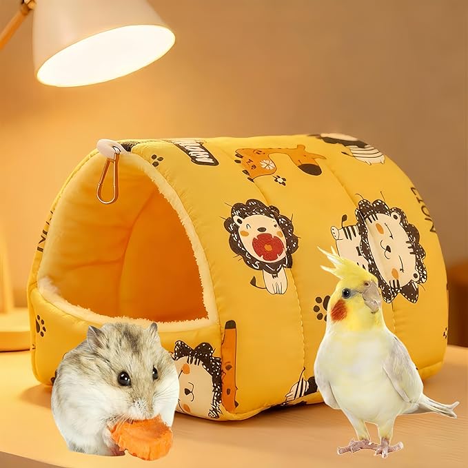 Warm Bird Nest House Plush Birds Hut Bed Hanging Hammock Sleeping Bed Bird Snuggle Cave Hanging Tent for Parrot Parakeet Cockatiel Conure African Grey Macaw-Lion