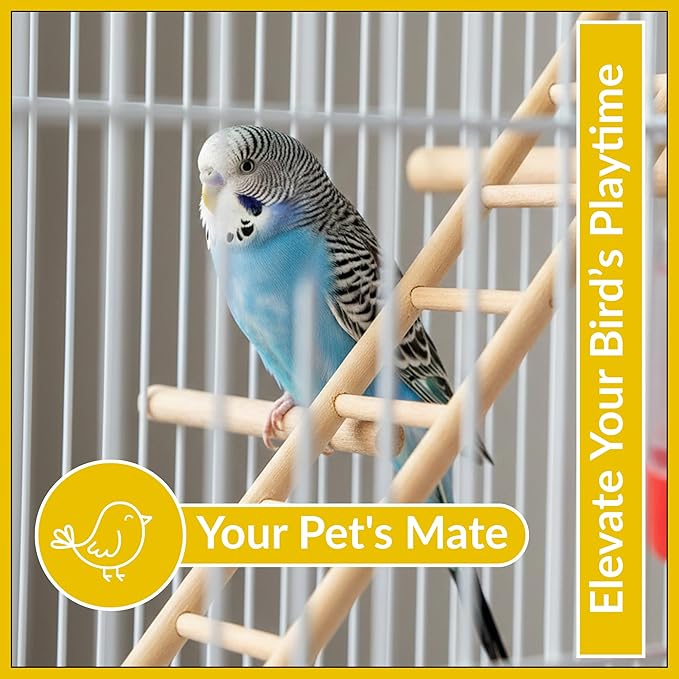 Wooden Bird Ladder 11 Step Climbing Toy 17 Inch Parrot Cage Accessory Interactive Exercise Perch Durable Natural Wood for Parrots Cockatiels Budgies Finches Conures Lovebirds Cage Decor