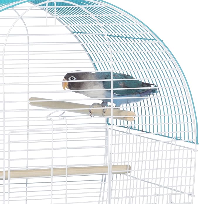 Prevue Pet Products South Beach Dome Top Bird Cage - Ideal for Parakeets, Finches, Budgies, & Canaries, Small & Portable Indoor Bird Cage, Functional Permanent or Travel Bird Cage - White & Teal