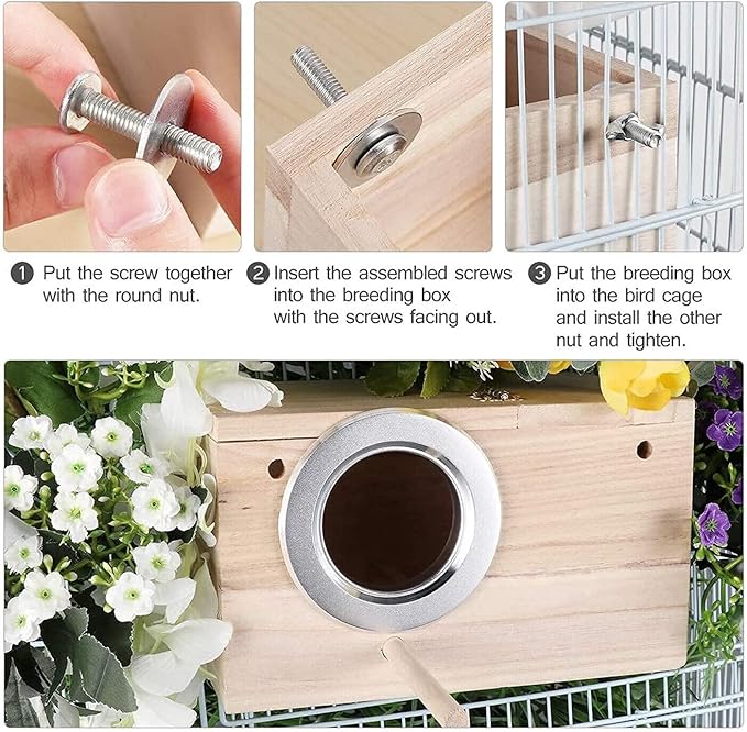 7.7" x4.7" Birds Nest Box Lovebird House Wood Parakeet Budgie Cockatiel Breeding Nest Box Cage Wood House for Finch Lovebirds Cockatiel Budgie Conure Parrot
