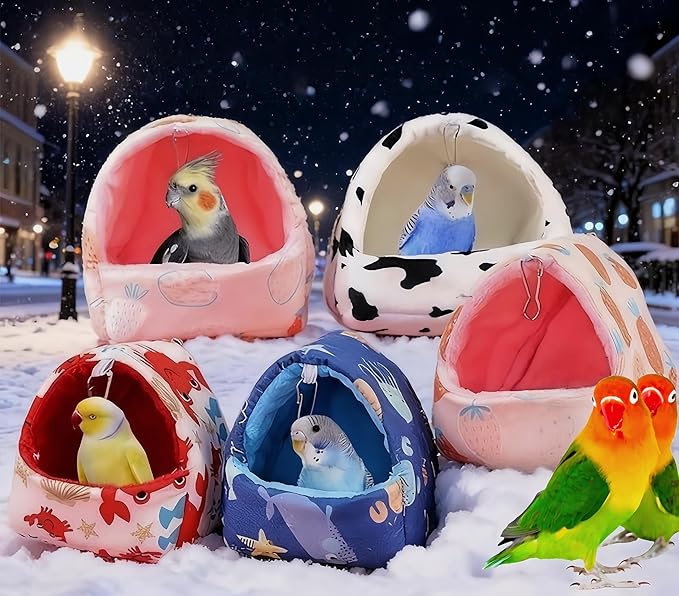 Warm Bird Nest House Plush Birds Hut Bed Hanging Hammock Sleeping Bed Bird Snuggle Cave Hanging Tent for Parrot Parakeet Cockatiel Conure African Grey Macaw-Lion
