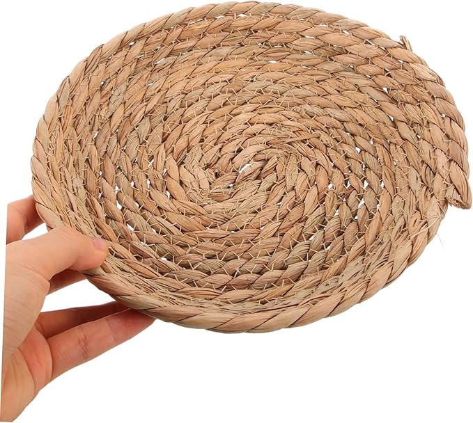 Natural Straw Breeding Nest Bowls, 5 Pack Woven Grass Rabbit Bedding Mats, 8 Inch Flat Bottom Cattail Fiber Hatching Cave for Quail Pigeons Bunnies, Edible Chinchilla Chew Toys