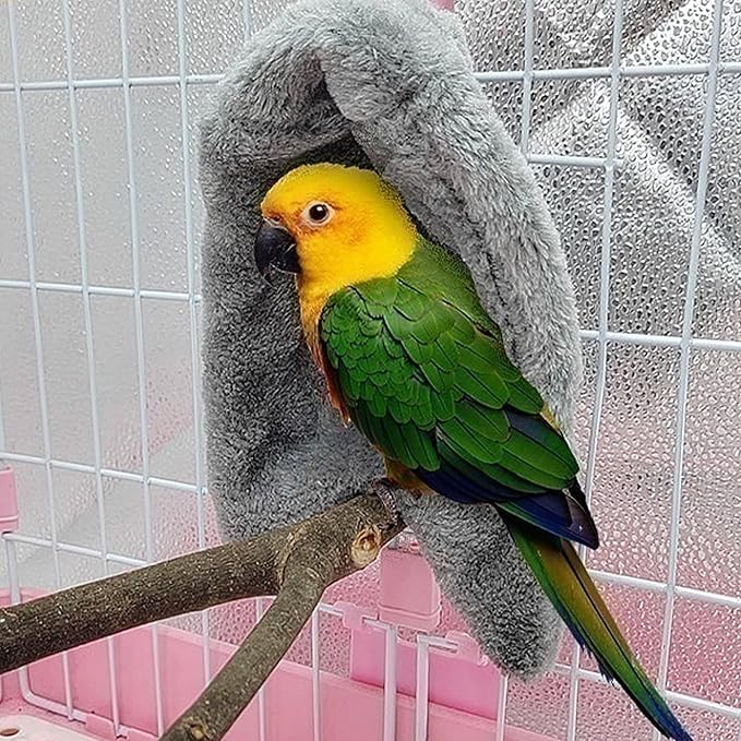 Pssopp Bird Blanket for Cage, Warm Cozy Snuggle Hut Cuddle Nest Hanging Toy Comfort Corner Fleece Bird Blanket for Gray Parrot Eclectus Cockatoo (Gray)