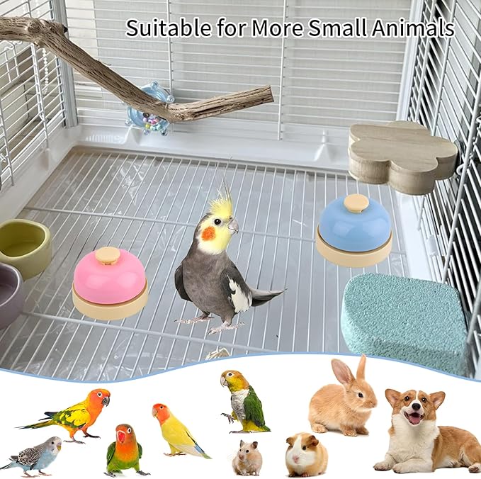FlidRunest Bird Bell Toys, 2 Pack Parrot Training Bell, Bird Tell Bell, Pet Training Bell Toy, Bird Stainless Steel Bell for Parrots, Parakeets, Conures, Cockatiels, Dogs