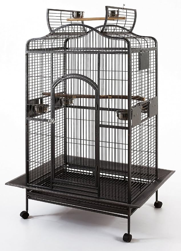 New Large Wrought Iron Open/Close Play Top Bird Parrot Cage, Include Metal Seed Guard Solid Metal Feeder Nest Doors Overall Dimensions: 35.25"Wx29.5"x62"H(With Seed Skirt)