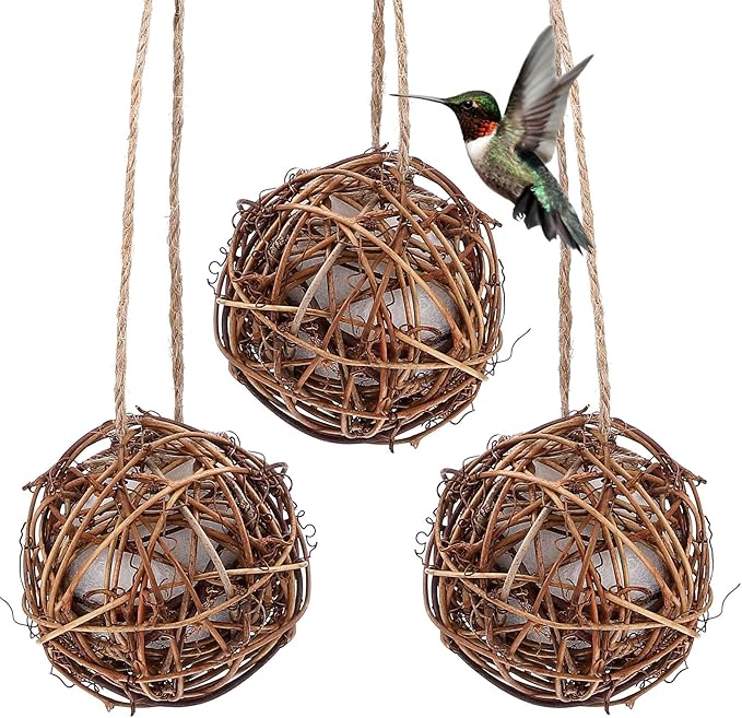Totority Bird Nesting Material 3pcs, Pre-Filled Roosting Pocket with Soft Cotton, Ready-to-Hang Natural Shelter for Attracting Hummingbirds, Wild Birds to Garden, Yard, Outdoor Courtyard