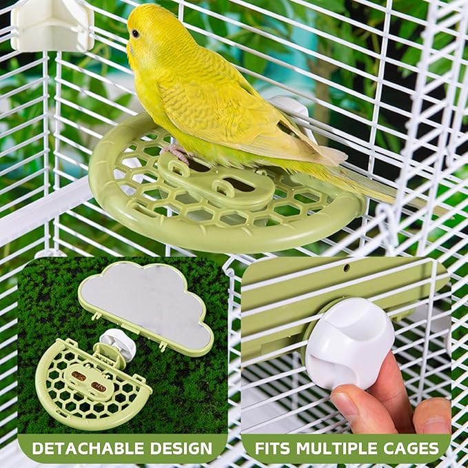 septillar Bird Mirror with Perch Stand, Bird Toys for Parakeet Cockatiel Conure Lovebirds Finch Canaries (White)