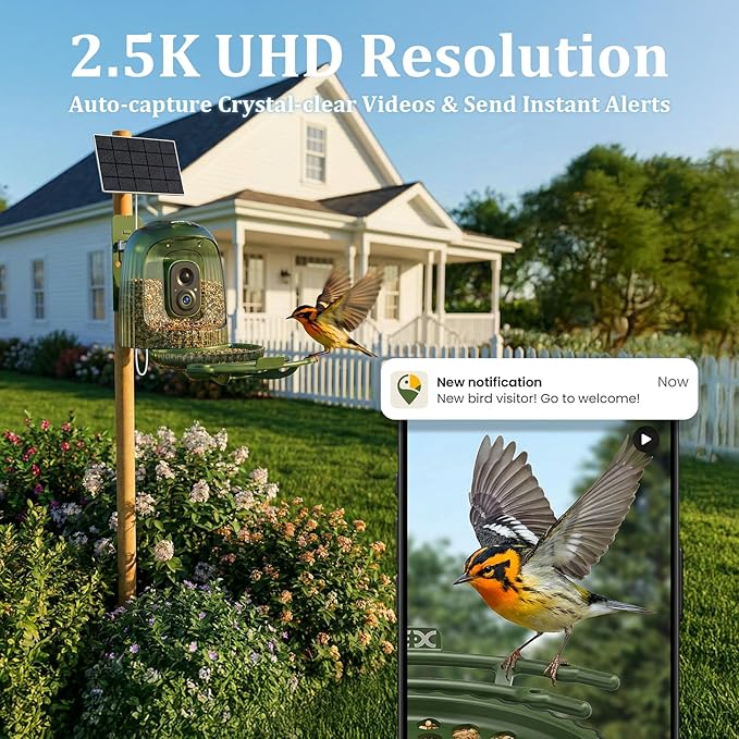 HIXX Smart Bird Feeder with 4MP Camera – Auto Capture Video, AI Bird Identification, Large Capacity & Seed Guard, Solar Powered Night Light, Live Birdwatching Camera for Lovers, Family & Friends