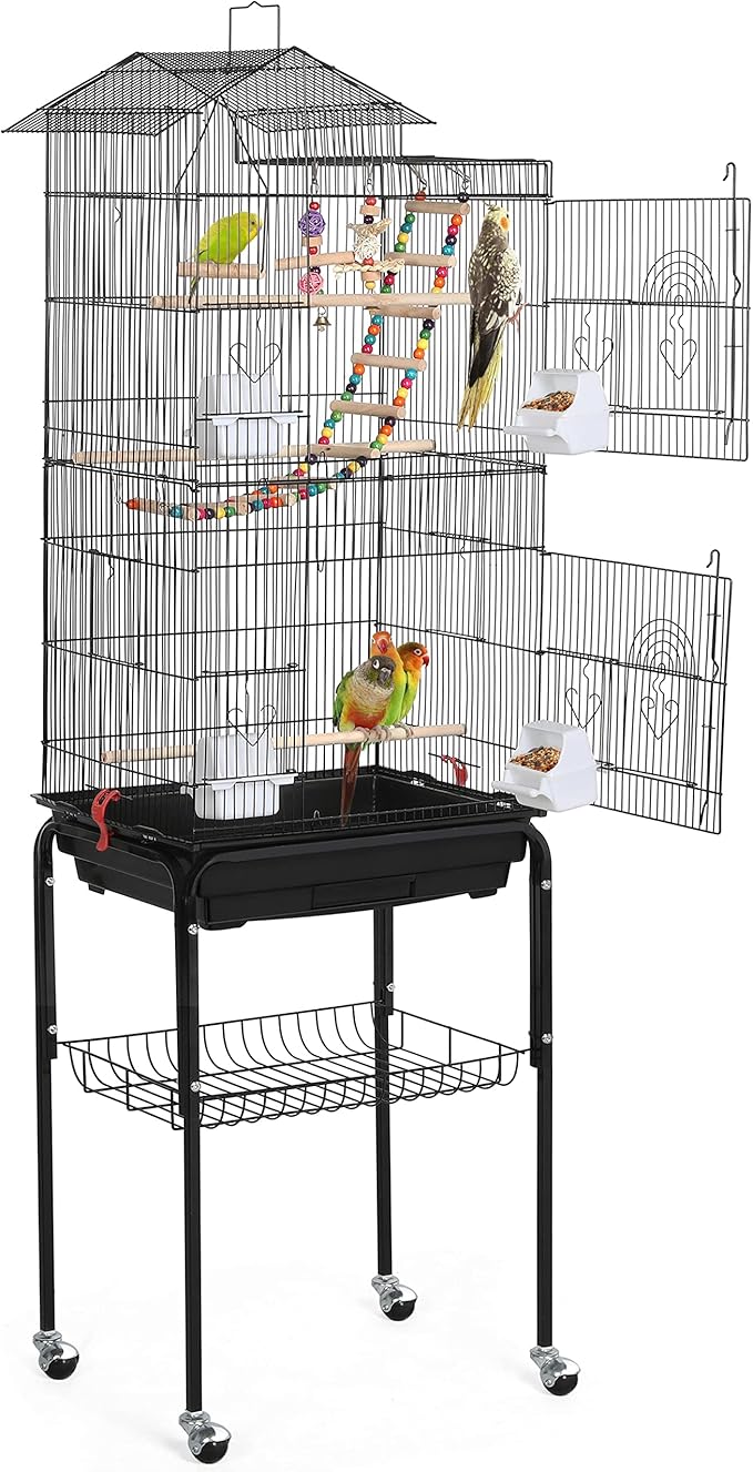 Topeakmart 62.4inch Standing Large Bird Cage with Rolling Stand for Budgies Cockatiels Parakeets Lovebirds Small Birds