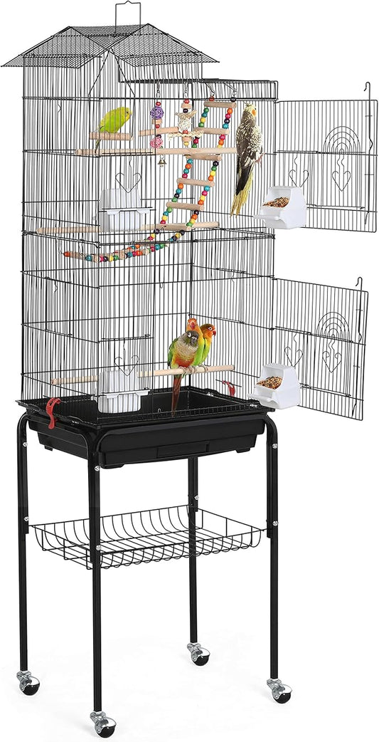 Topeakmart 62.4inch Standing Large Bird Cage with Rolling Stand for Budgies Cockatiels Parakeets Lovebirds Small Birds