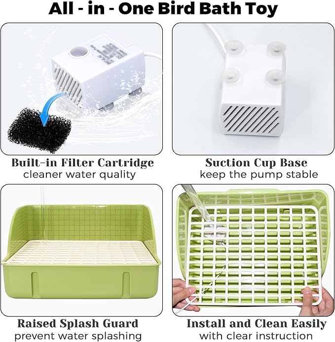 Automatic Parakeet Bird Bath with Pump, Large Bird Shower Fountain Indoor Bathtub with Running Water, Parrot Bath Tub Faucet for Pet Birds, African Grey, Cockatiel, Conure, Budgie, Lovebird