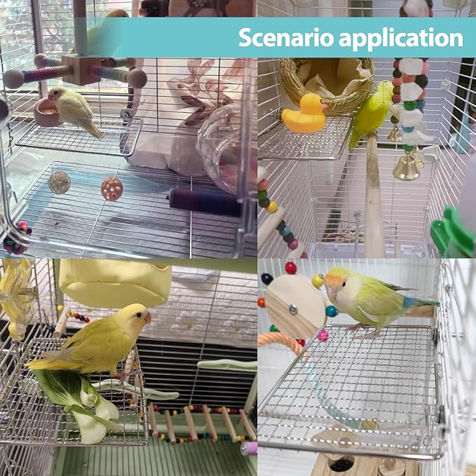 Bird Perches Platform, Stainless Steel Bird Perch Stand,Bird Cage Accessories Exercise Platform for Small to Large Parrots(Rectangle,L+XL)