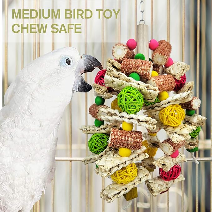 Cokliomc Parrot Toys, Natural Corncob Bird Chew Toys for Small and Medium Macaws, African Grey Parrots, Amazon Parrots Bird Cage
