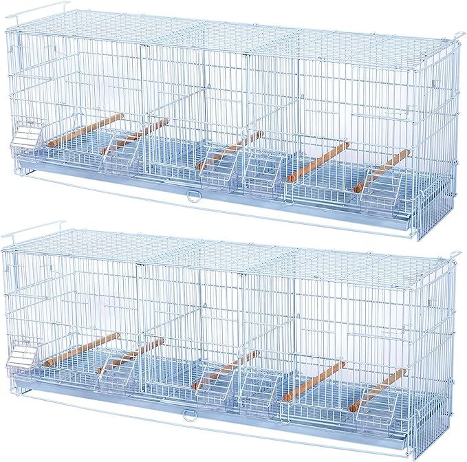 Mcage Extra Large Bird Cage, 38'' x 11'' x 15'', Lockable, Stack and Lock Double Breeder Cage with Removable Divider and Breeder Doors (White)