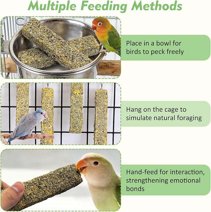 Fhiny 2 PCS Parakeet Treats, Natural Cockatiel Food Eucalyptus Leaves Mixed Grains Parrot Snack Sticks Bird Treats for Budgerigars Lovebirds Canaries Conurus Finches