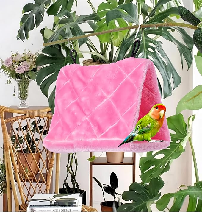 2 Pack Warm Bird Nest House Bed Hanging Hammock Sleeping Bed Plush Hanging Snuggle Cave Happy Hut for Pet Parrot Cockatiel Cockatoo Parakeet Conure African Grey Macaw (Blue&Pink)