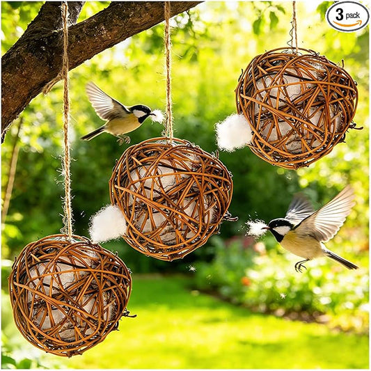 Bird Nesting Material, Hummingbird Nesters Natural Nesting Material Holder for Wild Birds, Gifts for Bird Lovers (3 Balls)