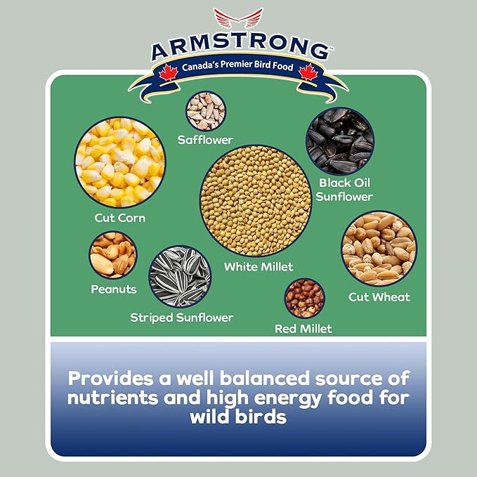 Armstrong Bird Food Gourmet Blend, 15.4 Pounds - with White & Red Millet, Cut Corn, Wheat, Black Oil Sunflower, Striped Sunflower, Peanuts & Safflower for Blue Jays and Northern Cardinals