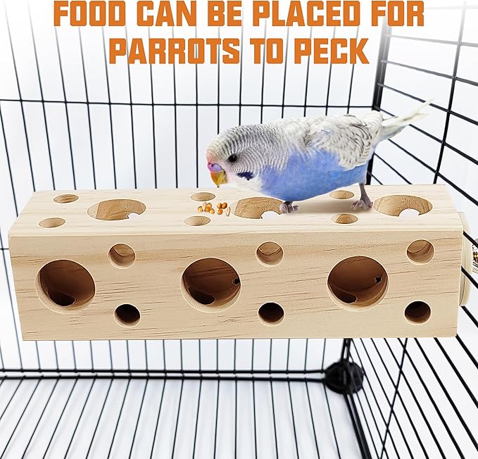 Natural Bird Wooden Block Chewing Toy,Parakeet Toys, Bird Cage Accessories for Hamster Cockatiels Conures Budgie