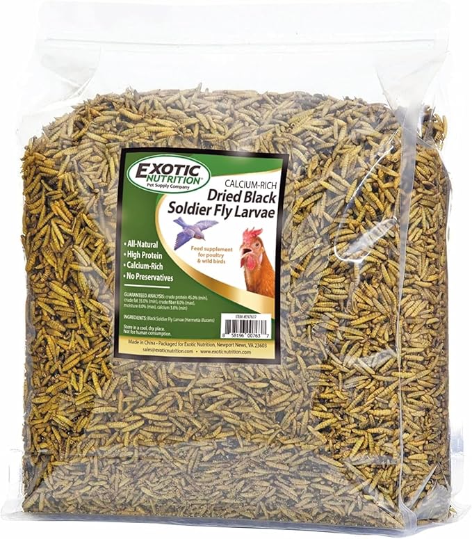 Exotic Nutrition 30 LB Bulk Dried Black Soldier Fly Larvae - High-Calcium Insect Treat - Chickens, Wild Birds, Bluebirds