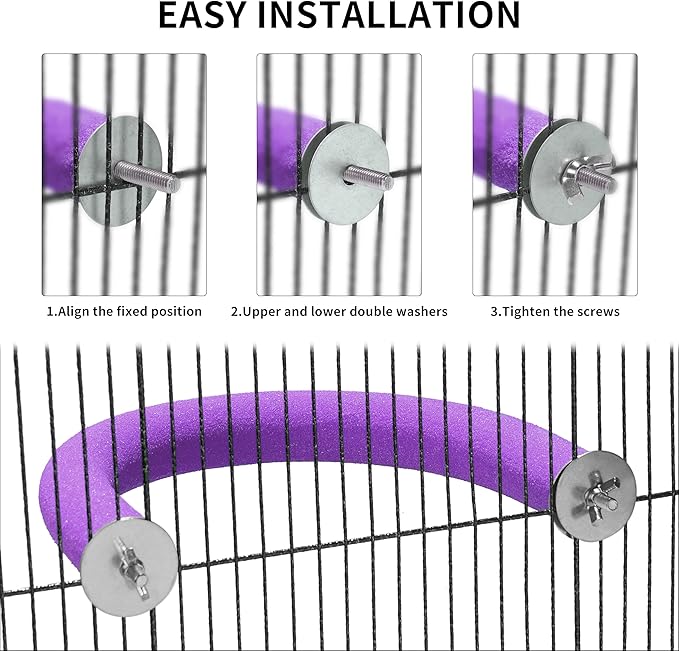 FrgKbTm U Shape Parrot Perch Stand Toy Bird Platform Sand Paw Grinding Clean Stick Exercise Conure Budgie Cockatiel Cage Accessories (Purple)