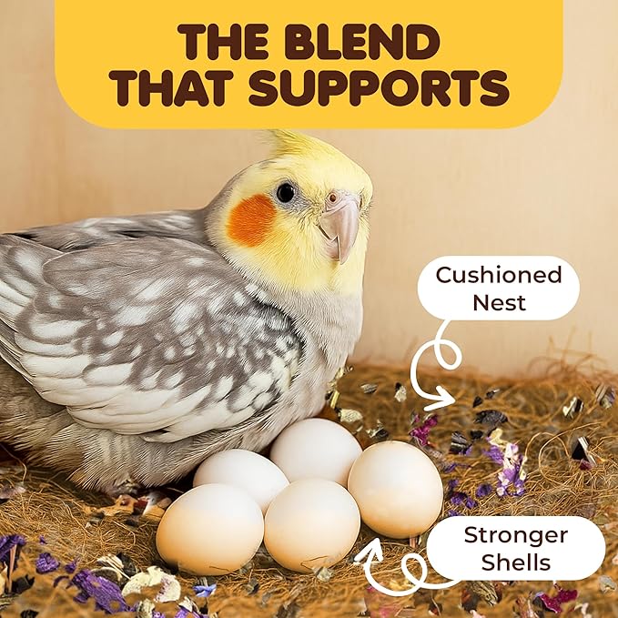 SunGrow Coco Fiber Herbs for Small and Medium Birds, with Chamomile, Lavender, Peppermint & Calcium, Nesting Pad, Aviary Bedding & Substrate for Budgies, Cockatiels, Canaries, Finches, Parrots, 5 oz