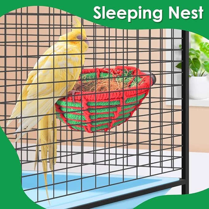 KATUMO Bird Nest, 5.3in Cockatiel Breeding Nest Parakeet Bed with Natural Coconut Fiber Bedding for Budgie, Parakeet, Cockatiel, Conure, Lovebird, Canary, Finch, Small Birds