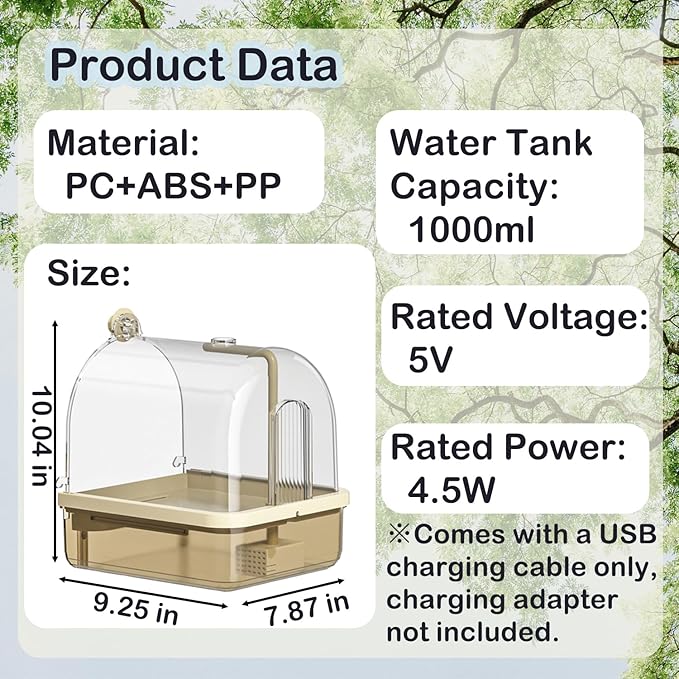 Bird Bath for Cage Clear, Automatic Indoor Cockatiel Bathtub Shower with Pump, Parrots Shower Accessories for Birdcage, Cleaning Supplies Shower Room for Parakeets, Finches, Canaries, Lovebirds