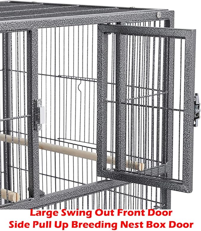 Sturdy Wrought Iron Triple Stack Combo Breeding Stacker Center Divided Breeder Bird Flight Double Rolling Cage with Side Breeding Nest Doors with Rolling Stand Storage Shelf