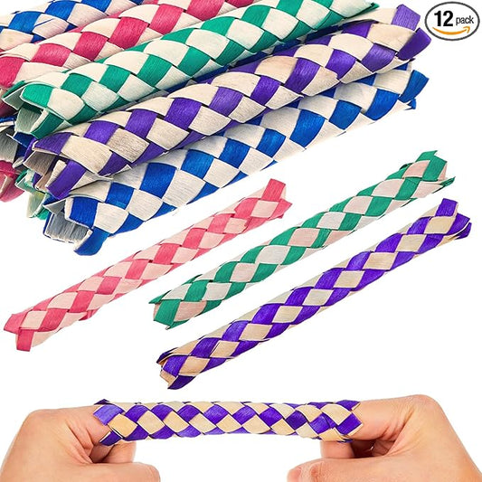 Syhood 12 Pcs Chinese Finger Traps Bamboo Finger Traps for Kids and Adults Pet Bird Chew Bird Foraging Chopper Toy Fun Birthday Party Favors, Goodie Bag Stuffers Fillers in Assorted Colors