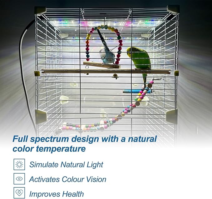 Bird Cage Light,Bird Lamp,Bird Lighting Timed Lighting Off,Full Spectrum LED Pet Light,Simulates Natural Environment,Birdcage Accessories,for All Kinds Captive Birds