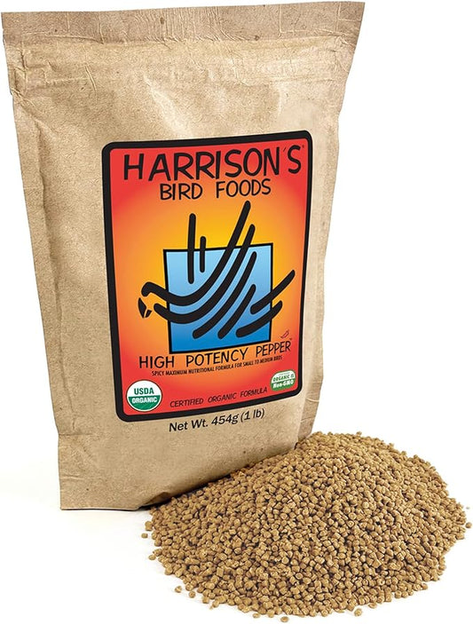 Harrison's Bird Foods High Potency Pepper—Maximum Nutritional Formula for Small to Medium Birds, Certified Organic Non-GMO Pet Bird Food, Vet-Developed, Suitable for All Life Stages, 454 g/ 1 lb