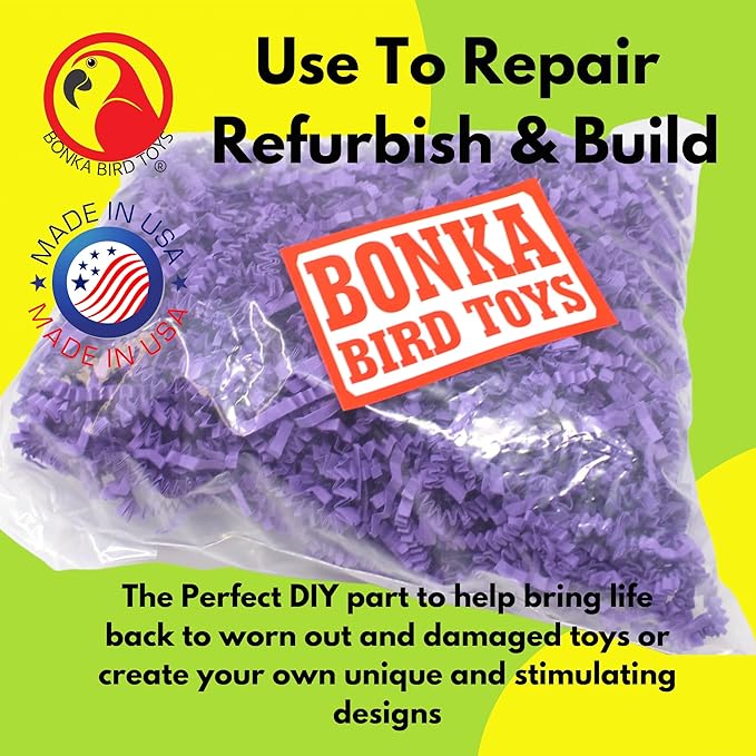 Bonka Bird Toys Colored Crinkle Shred Paper Chew Forage Nesting Treat Natural Multi-Use Craft Part Projects Cockatiels Parakeets Conures Amazons and Other Similar Birds (Purple)