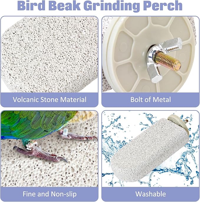 BNOSDM 6 Pcs Large Natural Parrot Beak Grinding Stone Parakeet Chew Toy Calcium Parrot Perch Stand Bird Cage Accessories for Budgies, Cockatiels, Conures, Lovebirds, Canary