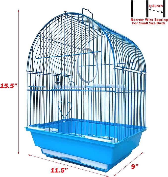 Lot of Ten Aviary Breeding Breeder Bird Cages for Lovebird Finch Parakeet - Mixed Colors (3 Blue Dome Top, 3 Green Roof Top, 4 Yellow Flat Top) - 11.5" W x 9" D x 15.5" H with 3/8" Bar Spacing