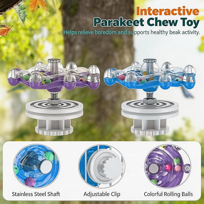 2 Pcs Bird Toys for Parakeets, Colorful Parakeet Toys with Spinning Wheel and Interactive Rattle, Chew Exercise Toys for Cage, Entertainment for Parakeets and Cockatiels