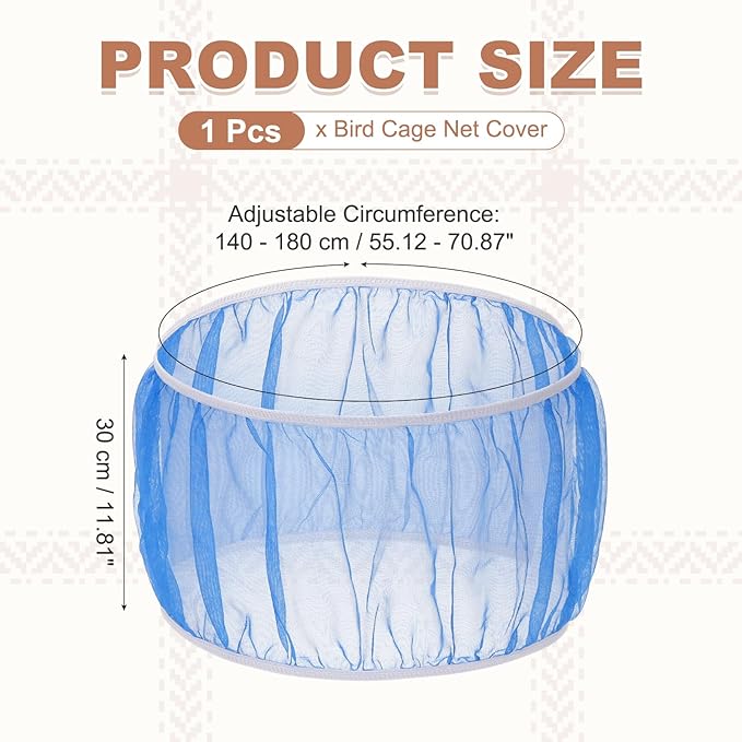 Bird Cage Seed Catcher, Bird Cage Net Cover Seeds Guard, Universal Birdcage Accessories, Blue, Circumference 55.1"-70.9", Height 11.8" for Parrot Cockatiel Enclosures