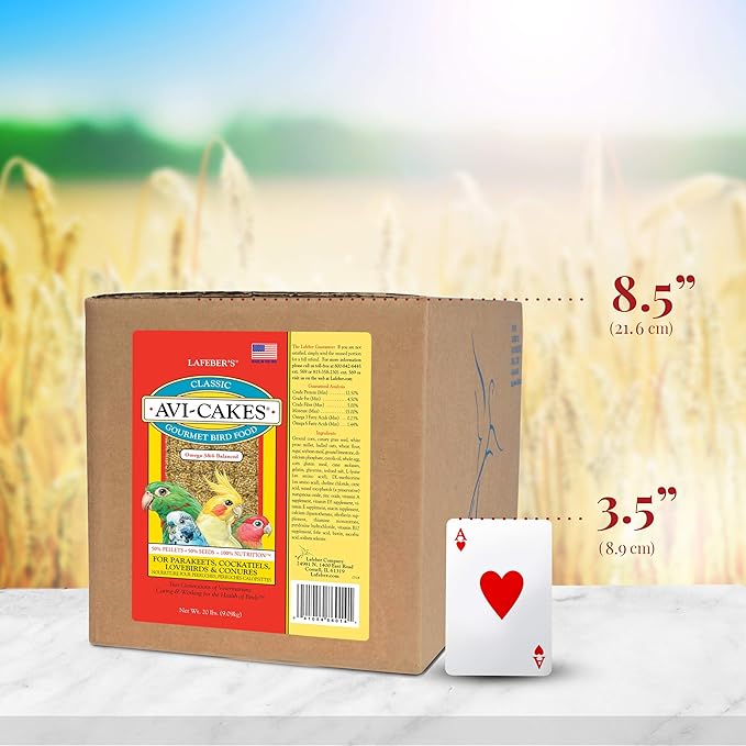 LAFEBER'S Classic Avi-Cakes Pet Bird Food, Made with Non-GMO and Human-Grade Ingredients, for Cockatiels Conures Parakeets (Budgies) Lovebirds, 20 lb