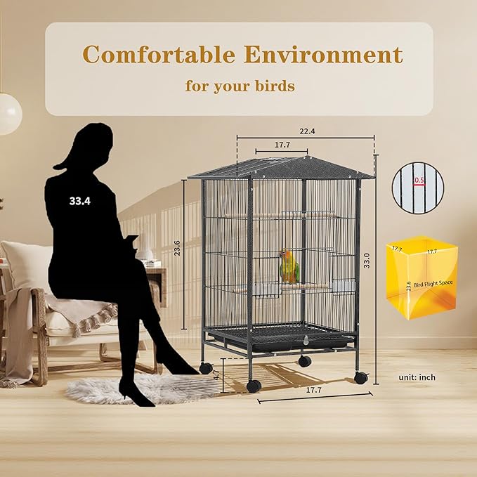 Large Parakeet Cage,Small Bird Cage,Cockatiel Cage for Birds with Covers,Parrot Cage Accessories for Finch,Cockatiels,Conure Bird,Budgie,Pigeon,Canary,Lovebird,Quaker (Meduim Birdcage)